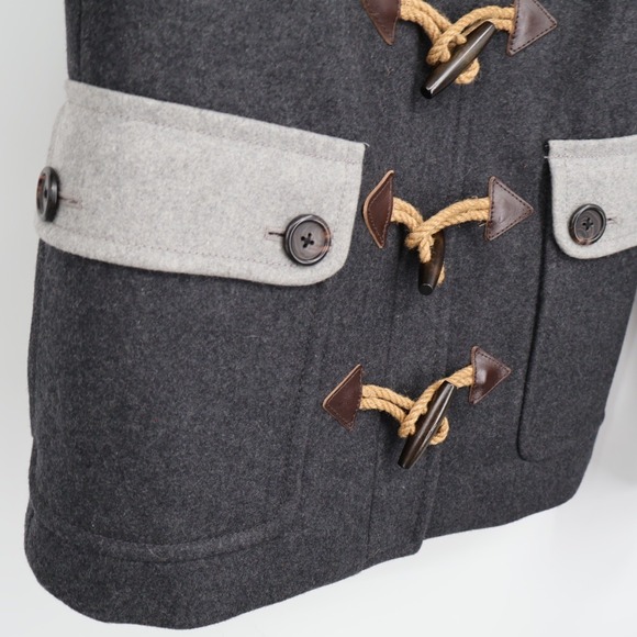 NWT J Crew Colorblock Duffle Coat Wool Black Gray Size 0 Nautical Boating Preppy - Picture 3 of 11